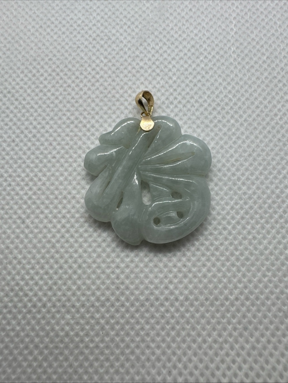 Vintage Chinese FU Character Good Fortune Blessings Jade Pendant W/14K Bale